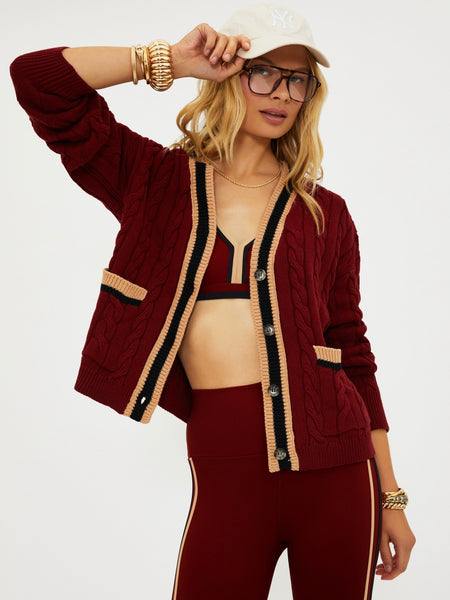 Gene Cardigan in Maroon Merlot Colorblock