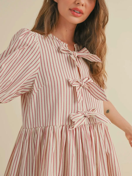Stripe Me Down Mini Dress in Red