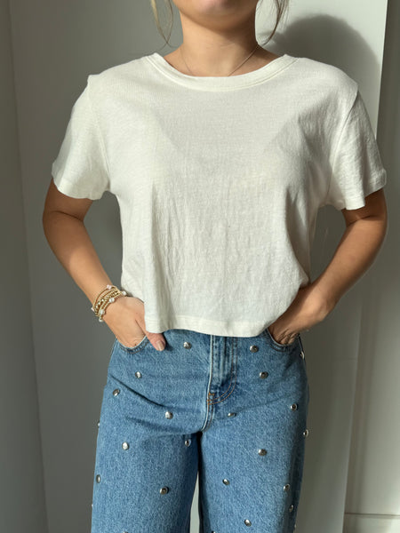Out of the Boxy Crop Tee in Light Butter