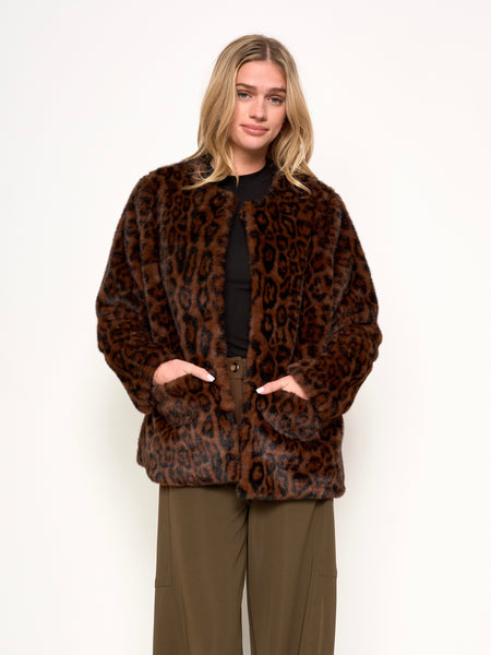 Studded Faux Shearling Coat in Brandy