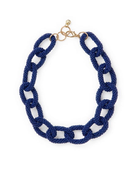Jenna Chain Link Beaded Necklace in Navy