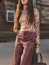 Stretch Mesh Thumbhole Top in Autumn Zebra