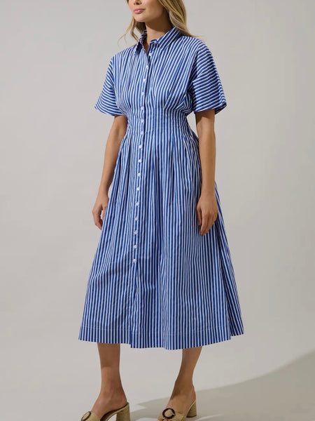 Barklin Stripe Midi Dress in Blue