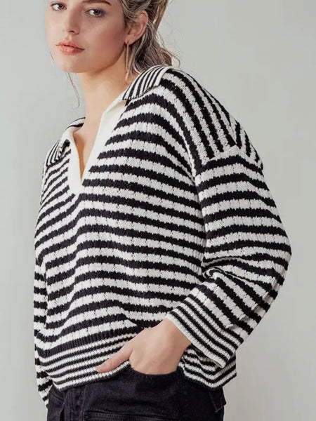 Silly Stripes Knit Top in Black & Ivory