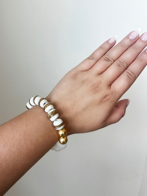 Recycled Glass Bracelet in White & Gold