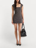 The Cap Sleeve Mini Dress in Charcoal Houndstooth
