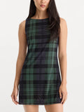 The Mesh Mini Dress in Navy & Green Plaid