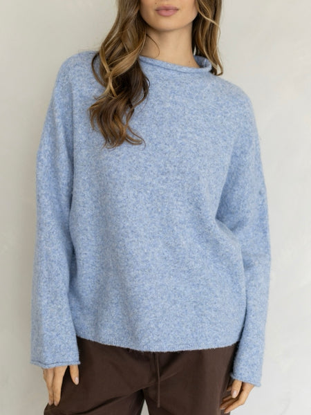 Piper Mock Neck Pullover in Dusty Blue