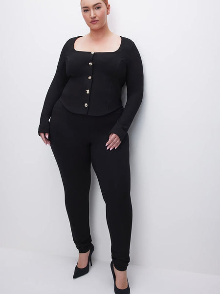Ponte Button Corset Top in Black