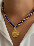 Athena Rope & Chain Coin Necklace in Blue