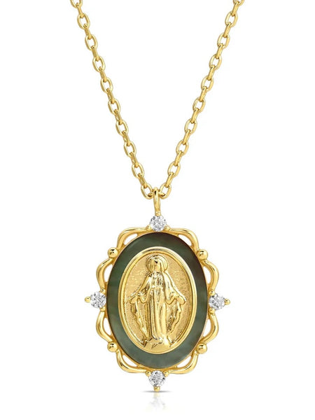 Divine Mary Necklace in Black Mother of Pearl
