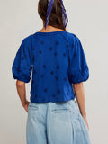 Jessie Eyelet Tee in Navy Combo
