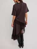 Frosted Lace Layered Tee in Deep Fudge