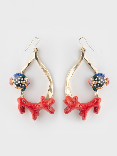 Coral & Fish Pendant Earrings