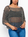 Beads Point Crochet Top in Black