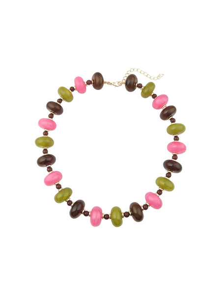 Tonya Chunky Beaded Necklace in Pink & Brown