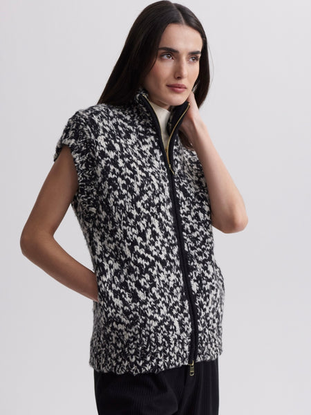 Sandy Zip Through Knit Gilet in Snow White Black Fleck