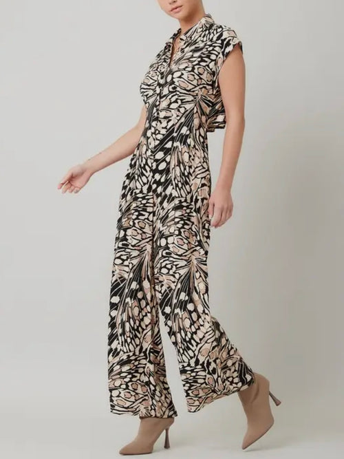 Cut It Out Printed Jumpsuit in Black