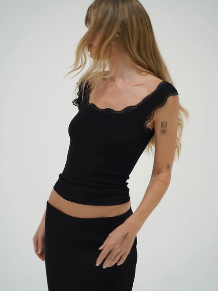 Cassidy Lace Ribbed Tank in Black