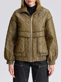 Quilted Funnel Neck Oversized Bomber in Seagrass