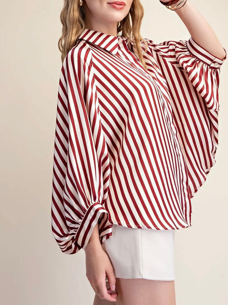 Stripe Season Blouse in Burgundy