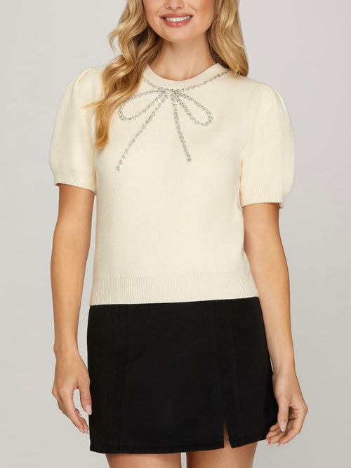 Felt Fancy Bow Top in Cream
