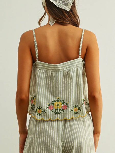 Positano Stripe Tank in Sage