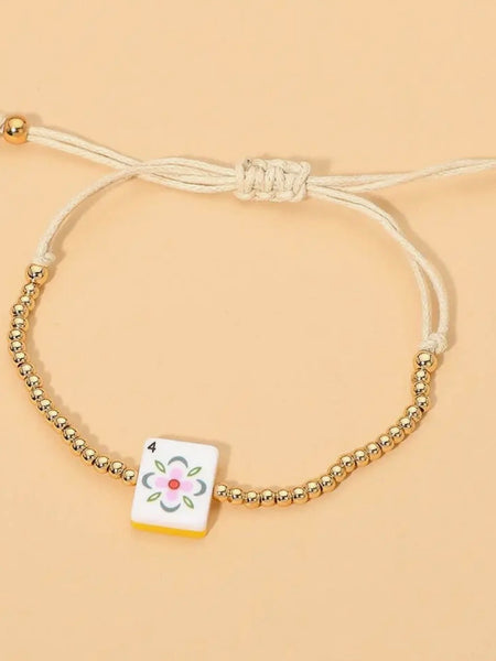 Mahj Charm Bracelet in White & Gold