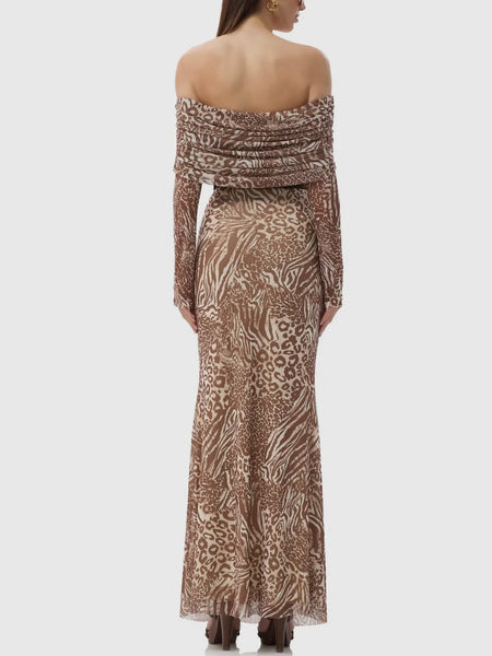 Thelma Dress in Taupe Animal