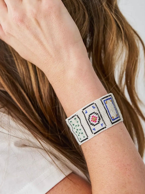 Brooklyn Mahjong Print Beaded Stretch Bracelet