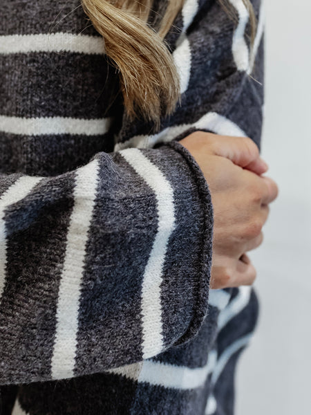 Piper Cabana Stripe Cardigan in Grey & Ivory