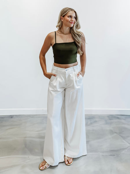 Bandage Column Crop Top in Olive