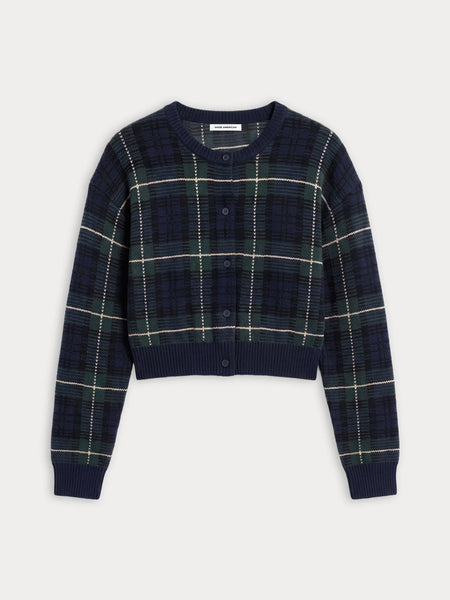 The Jacquard Cardigan in Forest Plaid