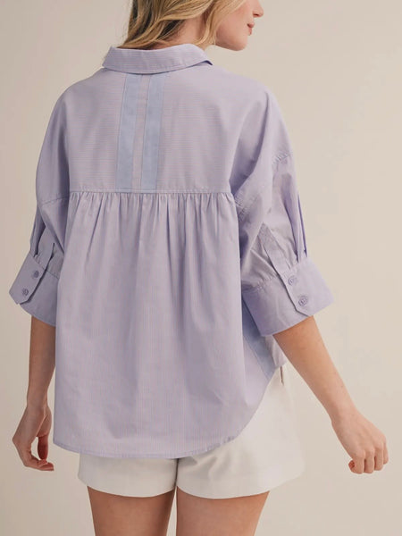 Pocket Pup Button Up in Blue Stripe