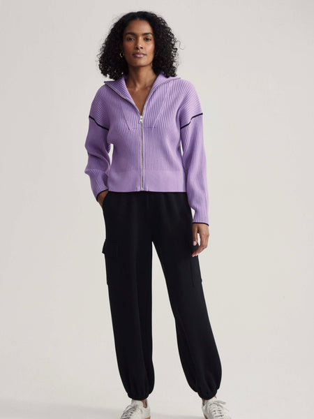 Carmen Rib Knit Zip Through in Mauve Smoke