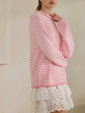 Don't Stop The Stripe Sweater in Pink