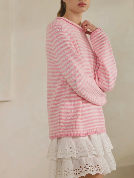 Don't Stop The Stripe Sweater in Pink