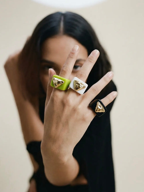 Geo Resin Ring in White