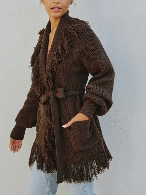 Forever In Fringe Cardi in Umber