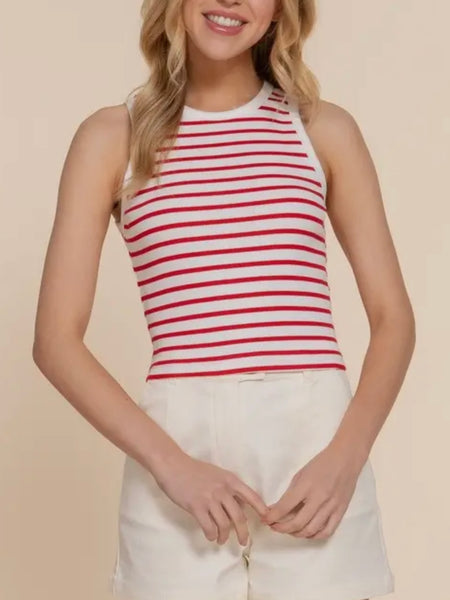 Forever Striped Tank in Off White & Red