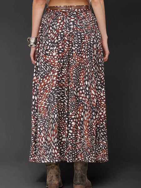 Belted Cheetah Print Maxi Skirt in Brown