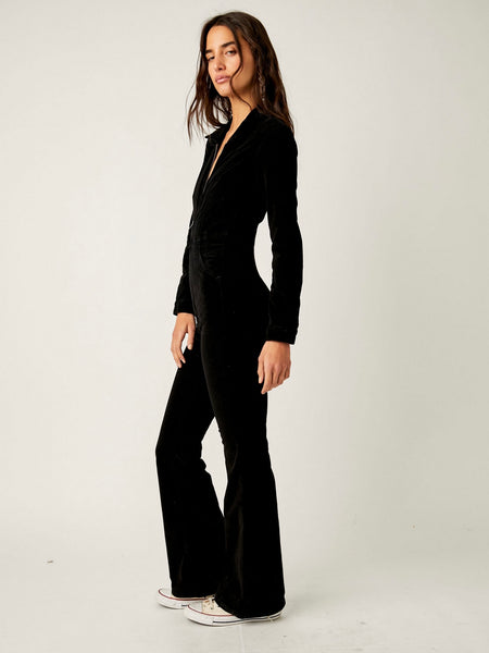 Jayde Cord Flare Jumpsuit in Black