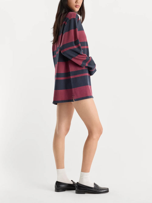 The Knit Rugby Mini Dress in Navy Berry Club Stripe