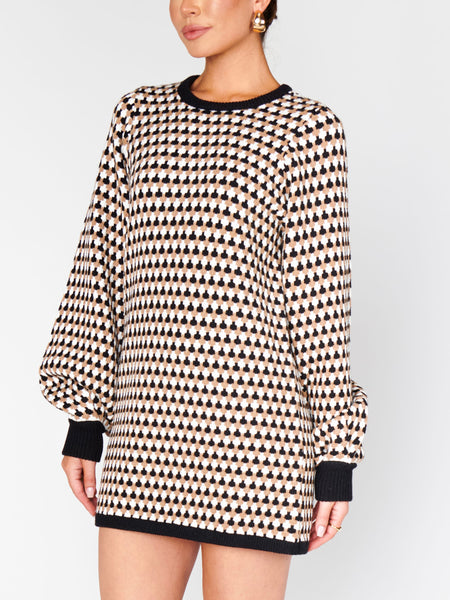 Marion Sweater Dress in Black Geo Knit