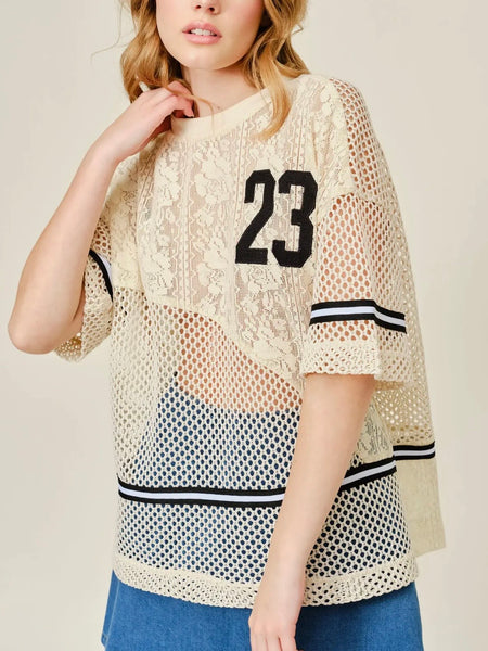 Team Player Crochet Lace Top in Natural