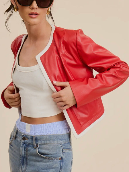 Faux To Go Leather Jacket in Red