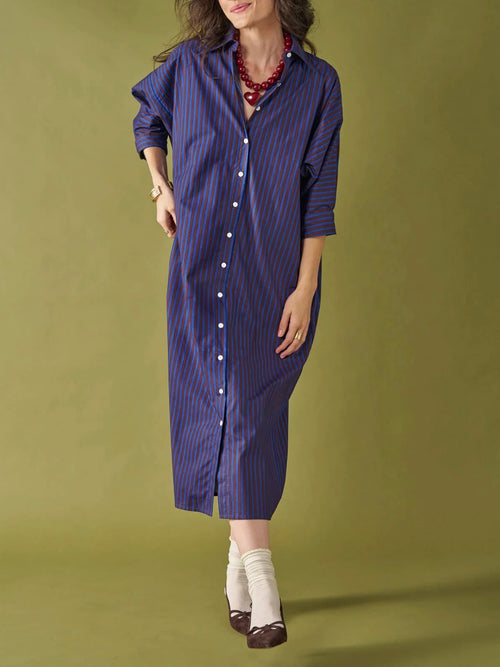 Colette Shirt Dress in Blue & Brown