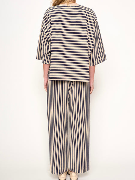 Dora Stripe Top in Navy & Taupe