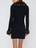 Christie Mini Dress in Black Knit Faux Fur