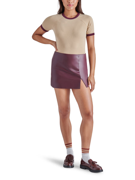 Cam Faux Leather Skirt in Cordovan